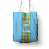Bon Fete Kweyol Sent Lisi Tote Bag Saint Lucia Creole Day Madras Motifs Blue