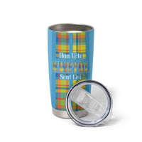 Personalized Bon Fete Kweyol Sent Lisi Tumbler Cup Saint Lucia Creole Day Madras Motifs Blue