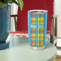 Personalized Bon Fete Kweyol Sent Lisi Tumbler Cup Saint Lucia Creole Day Madras Motifs Blue