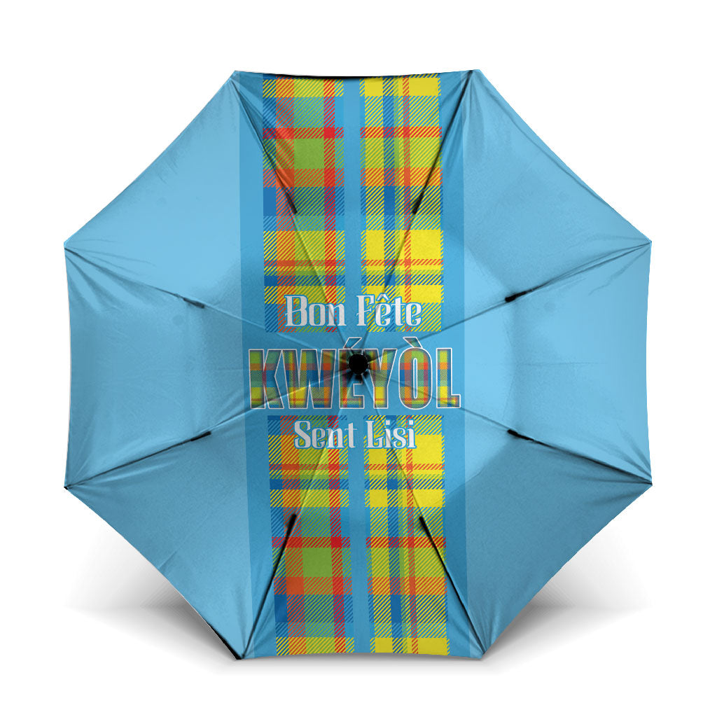 Bon Fete Kweyol Sent Lisi Umbrella Saint Lucia Creole Day Madras Motifs Blue