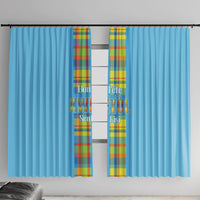 Bon Fete Kweyol Sent Lisi Window Curtain Saint Lucia Creole Day Madras Motifs Blue