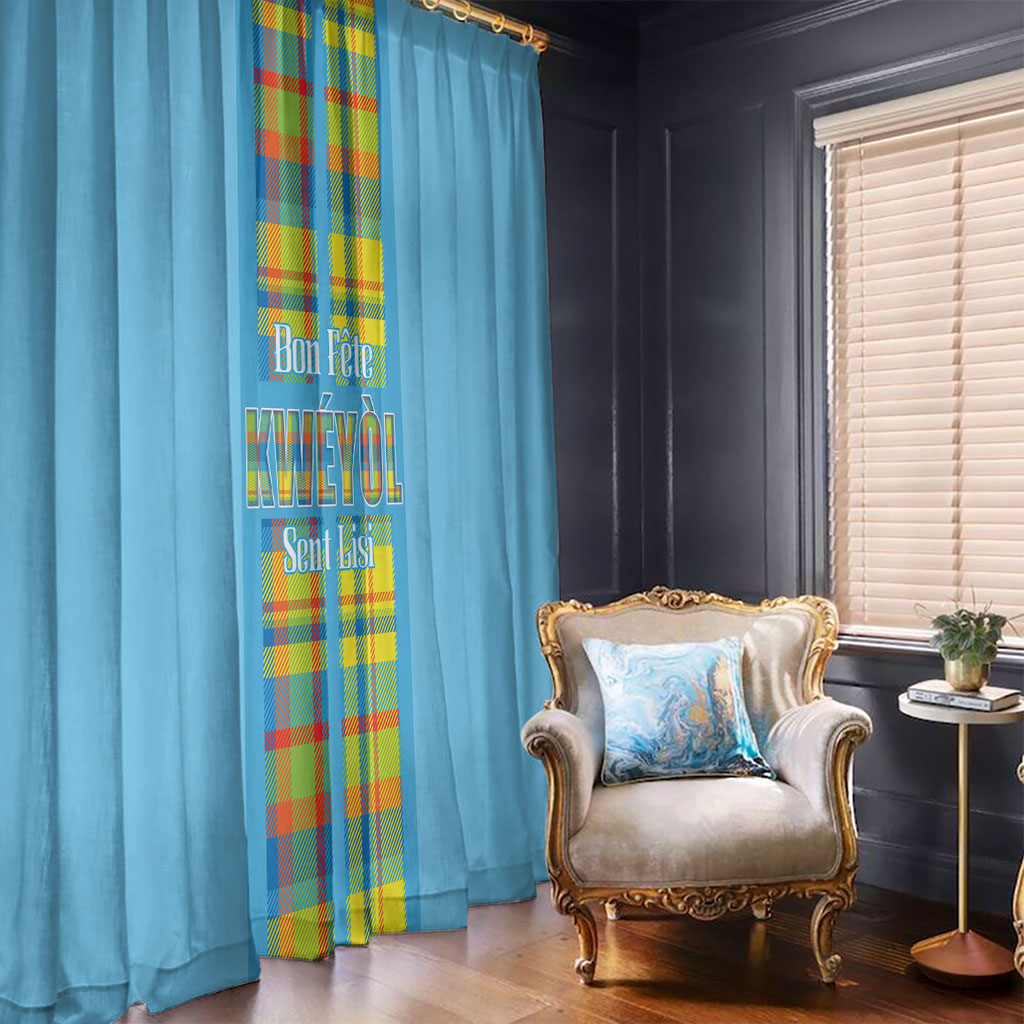 Bon Fete Kweyol Sent Lisi Window Curtain Saint Lucia Creole Day Madras Motifs Blue