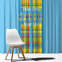 Bon Fete Kweyol Sent Lisi Window Curtain Saint Lucia Creole Day Madras Motifs Blue