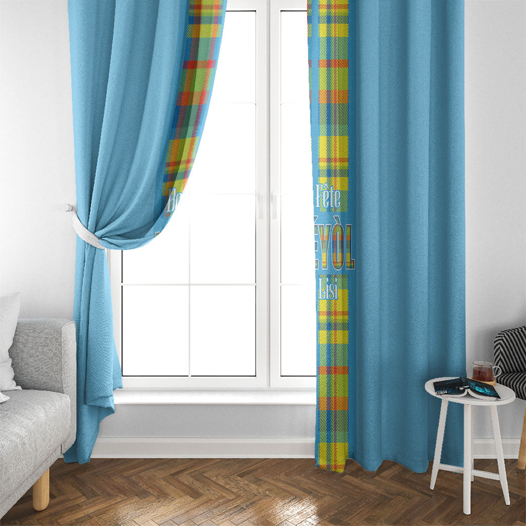 Bon Fete Kweyol Sent Lisi Window Curtain Saint Lucia Creole Day Madras Motifs Blue