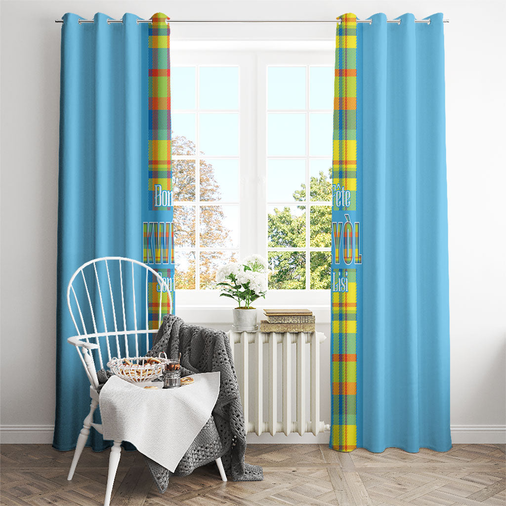 Bon Fete Kweyol Sent Lisi Window Curtain Saint Lucia Creole Day Madras Motifs Blue