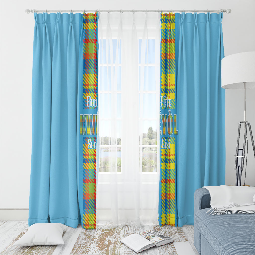 Bon Fete Kweyol Sent Lisi Window Curtain Saint Lucia Creole Day Madras Motifs Blue