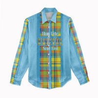 Personalized Bon Fete Kweyol Sent Lisi Women Casual Shirt Saint Lucia Creole Day Madras Motifs Blue