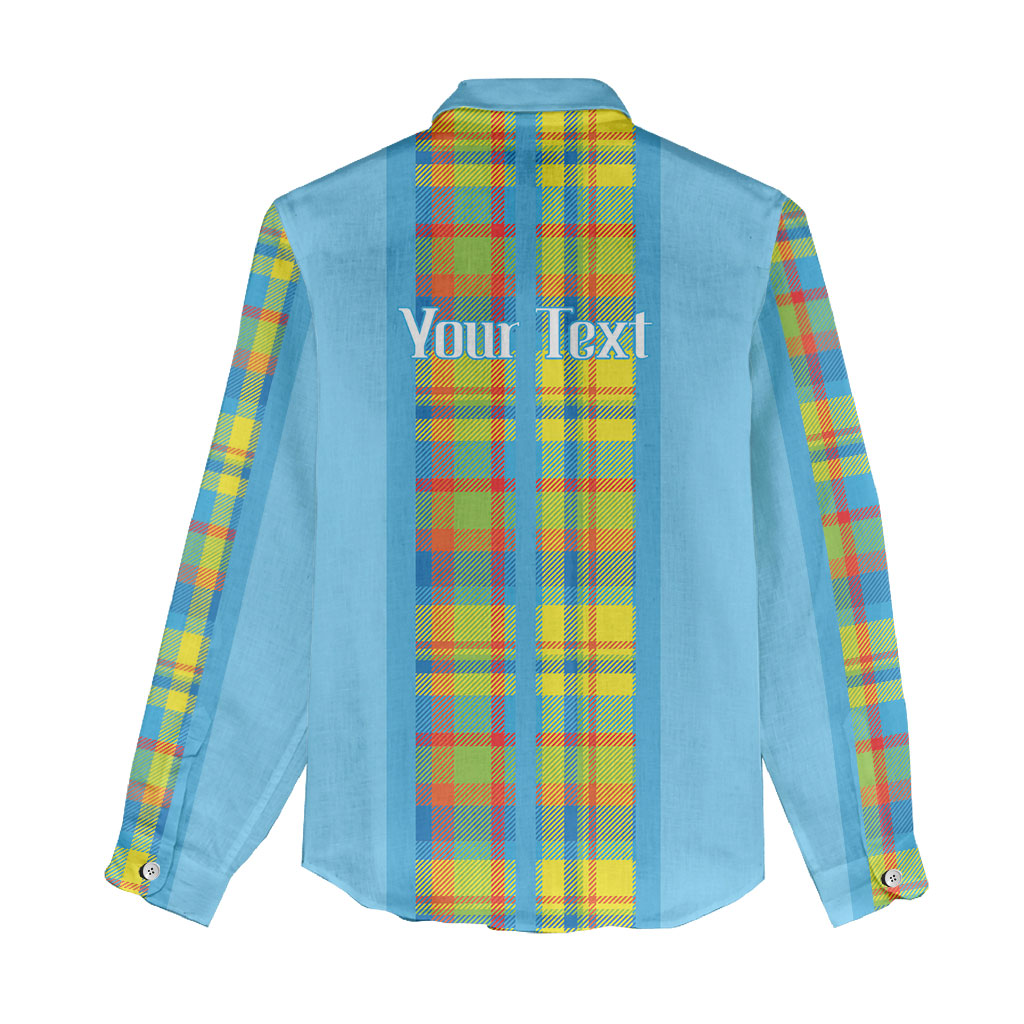 Personalized Bon Fete Kweyol Sent Lisi Women Casual Shirt Saint Lucia Creole Day Madras Motifs Blue