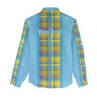 Personalized Bon Fete Kweyol Sent Lisi Women Casual Shirt Saint Lucia Creole Day Madras Motifs Blue