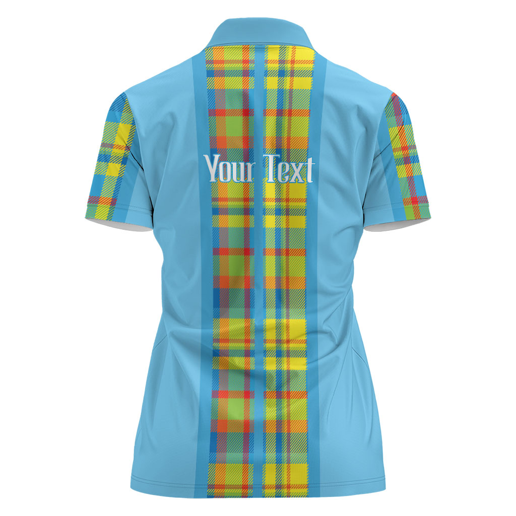 Personalized Bon Fete Kweyol Sent Lisi Women Polo Shirt Saint Lucia Creole Day Madras Motifs Blue
