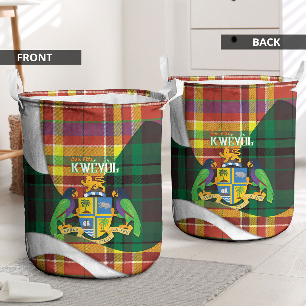 Bon Fete Kweyol Dominica Laundry Basket Creole Day Coat Of Arms Madras Motifs