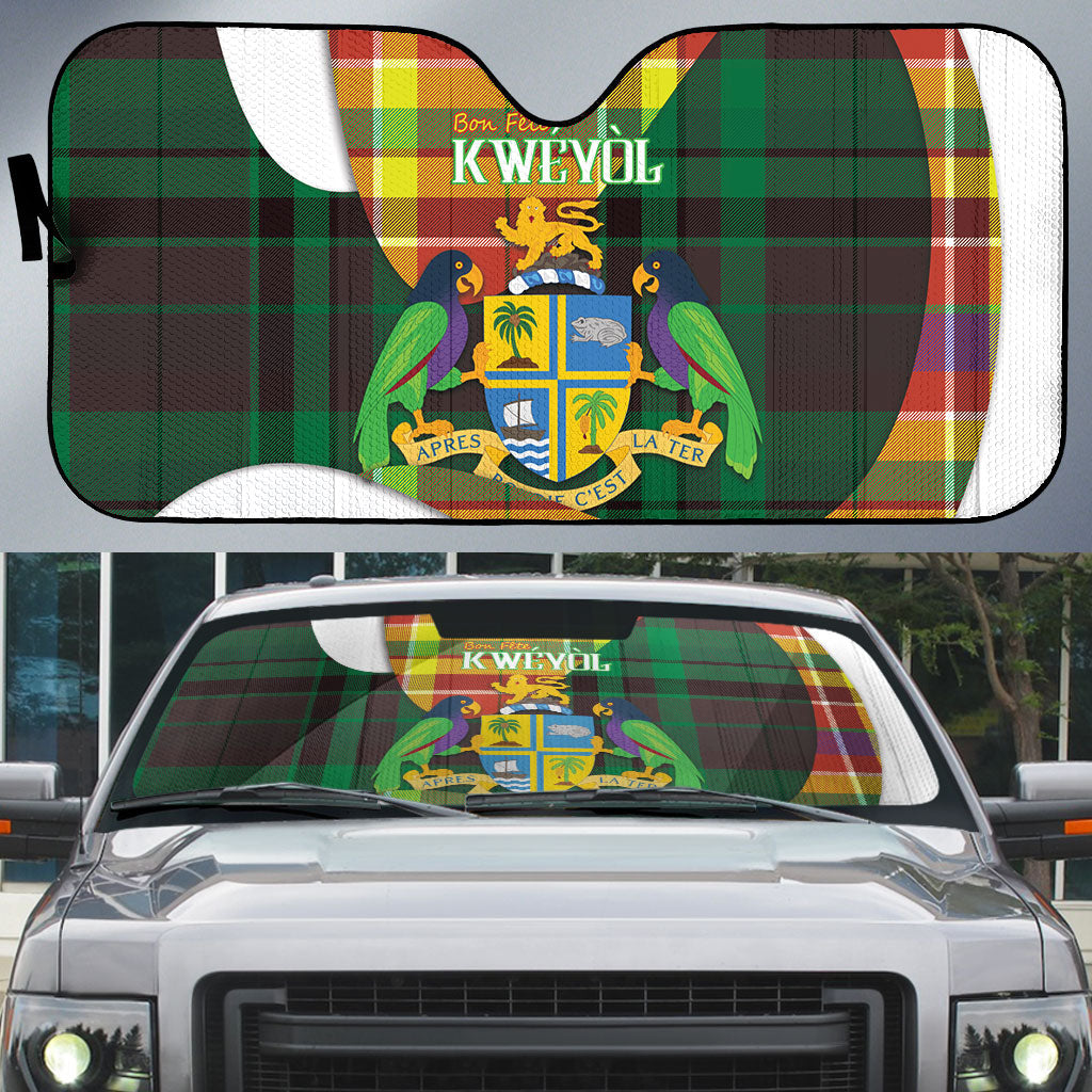 Bon Fete Kweyol Dominica Auto Sun Shade Creole Day Coat Of Arms Madras Motifs