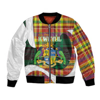 Personalized Bon Fete Kweyol Dominica Bomber Jacket Creole Day Coat Of Arms Madras Motifs