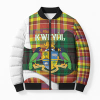 Personalized Bon Fete Kweyol Dominica Bomber Puffer Jacket Creole Day Coat Of Arms Madras Motifs
