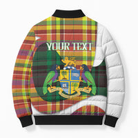 Personalized Bon Fete Kweyol Dominica Bomber Puffer Jacket Creole Day Coat Of Arms Madras Motifs