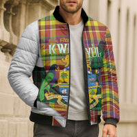 Personalized Bon Fete Kweyol Dominica Bomber Puffer Jacket Creole Day Coat Of Arms Madras Motifs