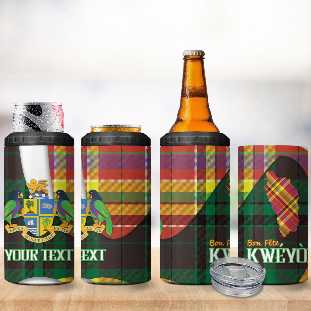 Personalized Bon Fete Kweyol Dominica 4 in 1 Can Cooler Tumbler Creole Day Coat Of Arms Madras Motifs