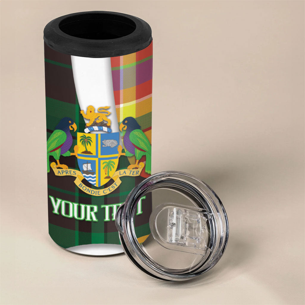 Personalized Bon Fete Kweyol Dominica 4 in 1 Can Cooler Tumbler Creole Day Coat Of Arms Madras Motifs