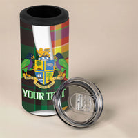 Personalized Bon Fete Kweyol Dominica 4 in 1 Can Cooler Tumbler Creole Day Coat Of Arms Madras Motifs