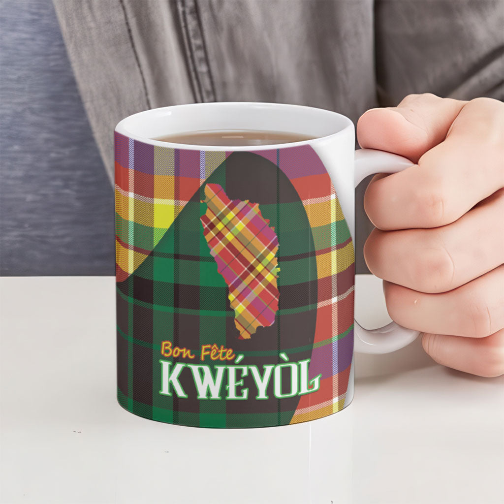 Personalized Bon Fete Kweyol Dominica Ceramic Mug Creole Day Coat Of Arms Madras Motifs
