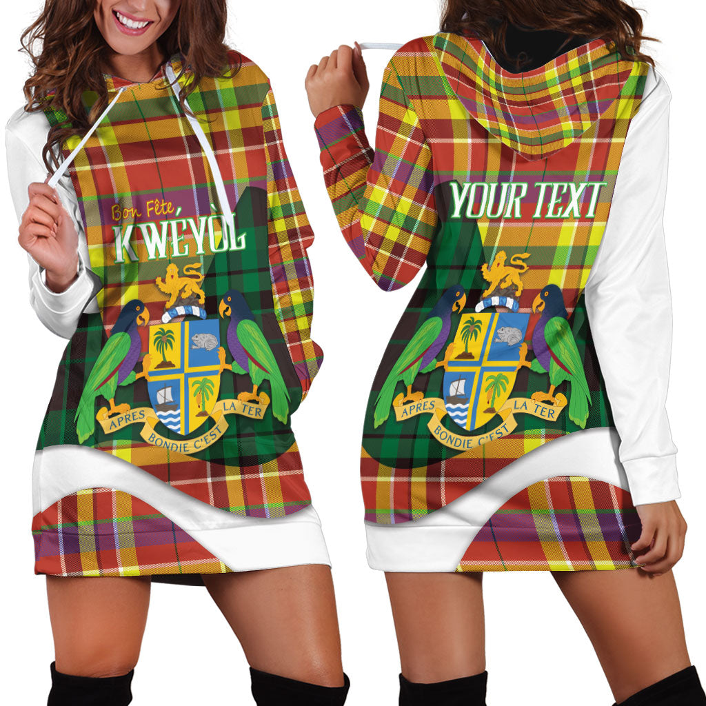 Personalized Bon Fete Kweyol Dominica Hoodie Dress Creole Day Coat Of Arms Madras Motifs