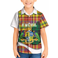 Personalized Bon Fete Kweyol Dominica Kid Hawaiian Shirt Creole Day Coat Of Arms Madras Motifs