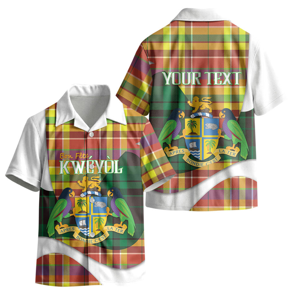Personalized Bon Fete Kweyol Dominica Kid Hawaiian Shirt Creole Day Coat Of Arms Madras Motifs