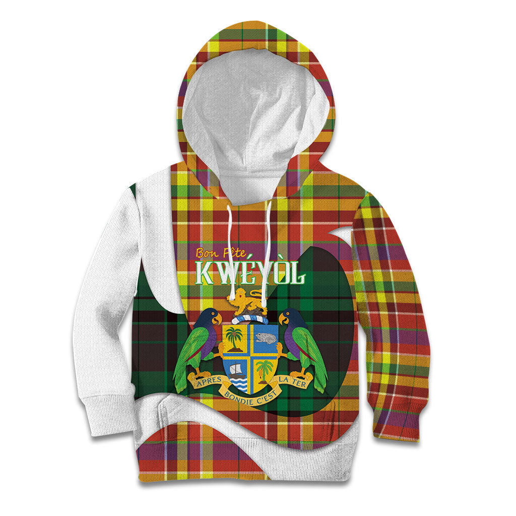 Personalized Bon Fete Kweyol Dominica Kid Hoodie Creole Day Coat Of Arms Madras Motifs