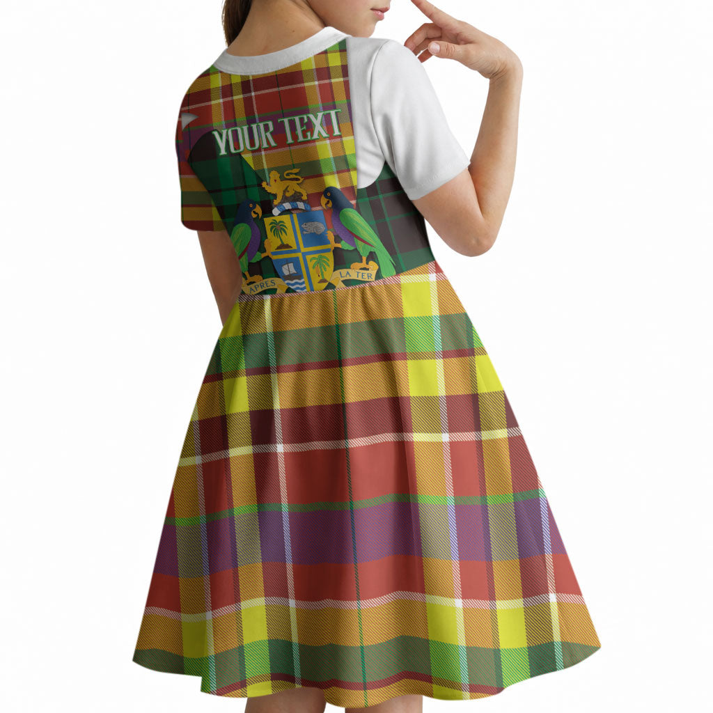 Personalized Bon Fete Kweyol Dominica Kid Short Sleeve Dress Creole Day Coat Of Arms Madras Motifs