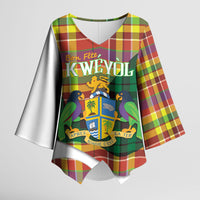 Personalized Bon Fete Kweyol Dominica Kimono Sleeve Blouse Creole Day Coat Of Arms Madras Motifs