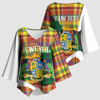 Personalized Bon Fete Kweyol Dominica Kimono Sleeve Blouse Creole Day Coat Of Arms Madras Motifs