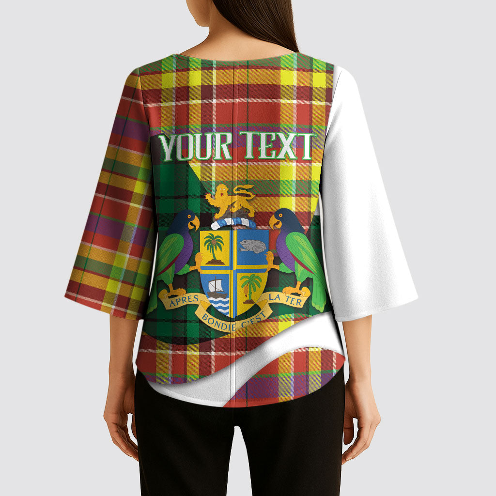 Personalized Bon Fete Kweyol Dominica Kimono Sleeve Blouse Creole Day Coat Of Arms Madras Motifs