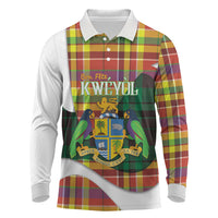 Personalized Bon Fete Kweyol Dominica Long Sleeve Polo Shirt Creole Day Coat Of Arms Madras Motifs