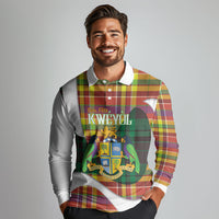 Personalized Bon Fete Kweyol Dominica Long Sleeve Polo Shirt Creole Day Coat Of Arms Madras Motifs