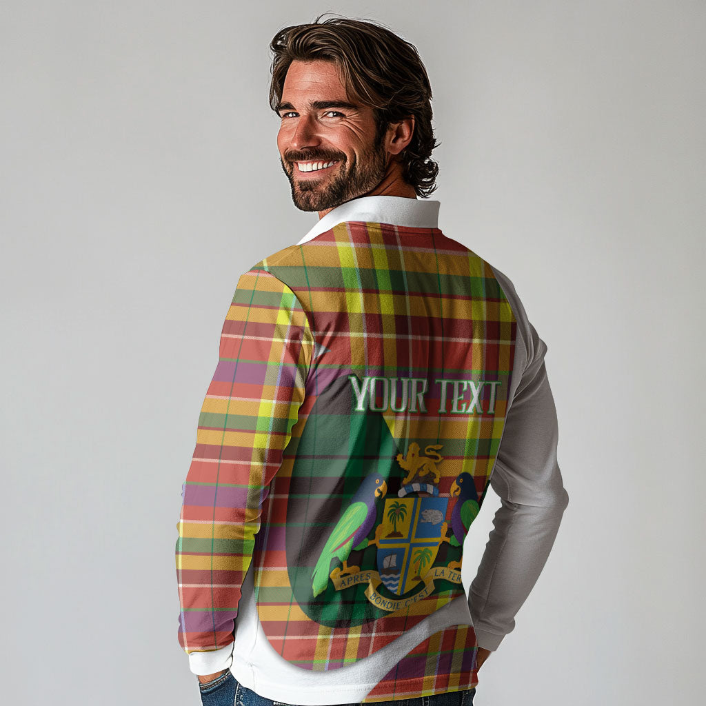 Personalized Bon Fete Kweyol Dominica Long Sleeve Polo Shirt Creole Day Coat Of Arms Madras Motifs