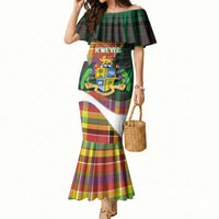 Personalized Bon Fete Kweyol Dominica Mermaid Dress Creole Day Coat Of Arms Madras Motifs