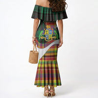 Personalized Bon Fete Kweyol Dominica Mermaid Dress Creole Day Coat Of Arms Madras Motifs