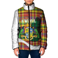 Personalized Bon Fete Kweyol Dominica Padded Jacket Creole Day Coat Of Arms Madras Motifs
