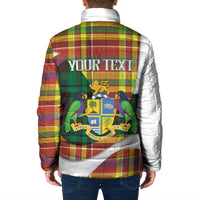 Personalized Bon Fete Kweyol Dominica Padded Jacket Creole Day Coat Of Arms Madras Motifs