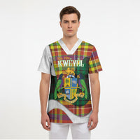 Personalized Bon Fete Kweyol Dominica Scrub Top Creole Day Coat Of Arms Madras Motifs