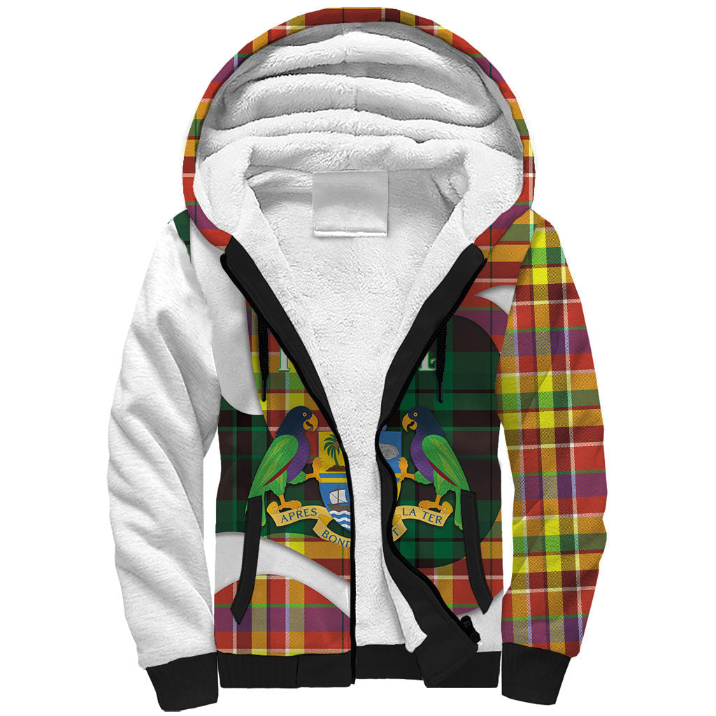 Personalized Bon Fete Kweyol Dominica Sherpa Hoodie Creole Day Coat Of Arms Madras Motifs