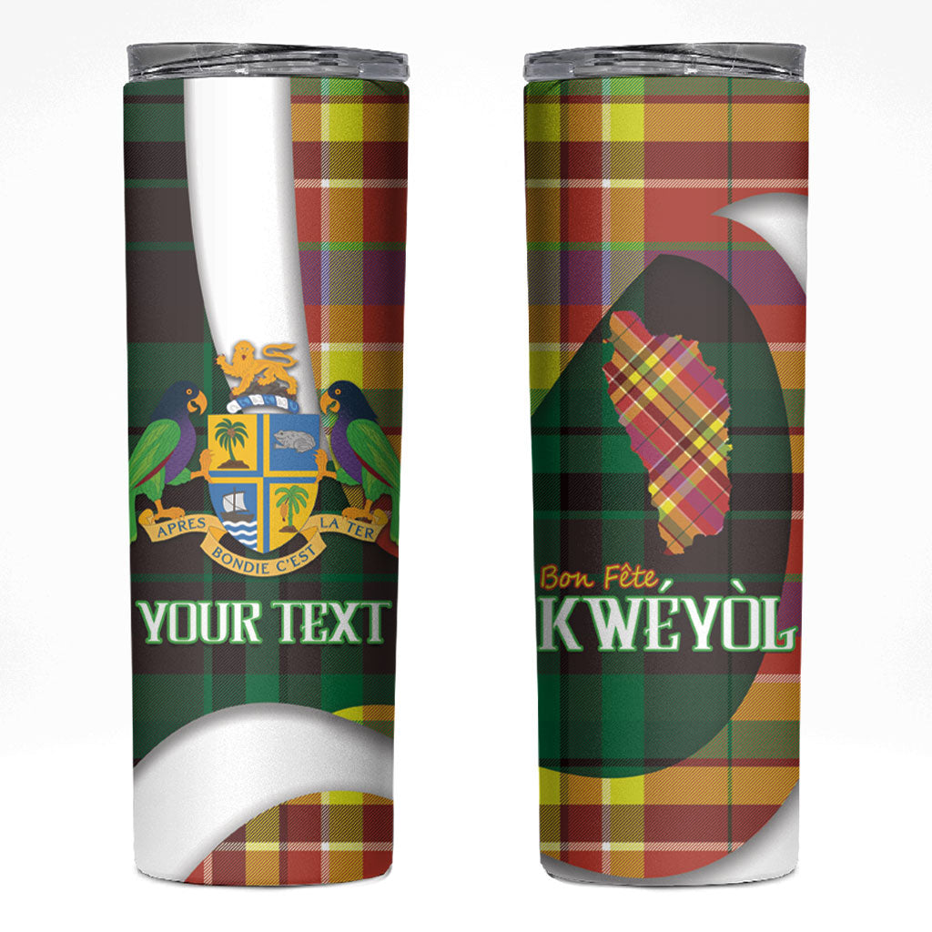 Personalized Bon Fete Kweyol Dominica Skinny Tumbler Creole Day Coat Of Arms Madras Motifs