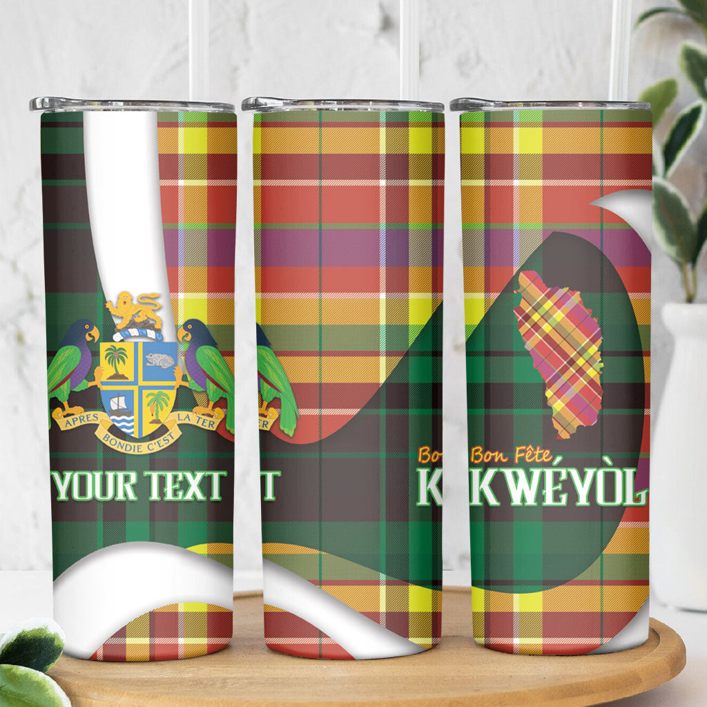 Personalized Bon Fete Kweyol Dominica Skinny Tumbler Creole Day Coat Of Arms Madras Motifs
