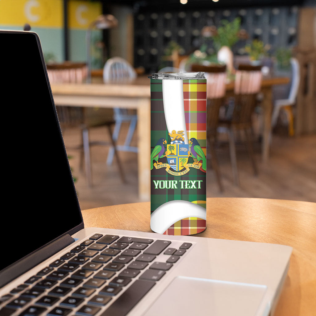 Personalized Bon Fete Kweyol Dominica Skinny Tumbler Creole Day Coat Of Arms Madras Motifs
