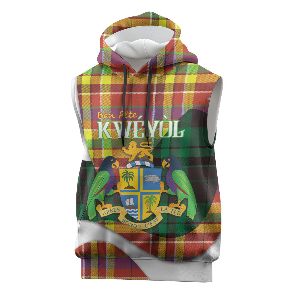 Personalized Bon Fete Kweyol Dominica Sleeveless Hoodie Creole Day Coat Of Arms Madras Motifs