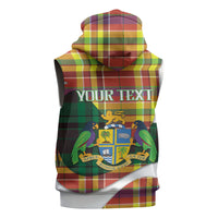 Personalized Bon Fete Kweyol Dominica Sleeveless Hoodie Creole Day Coat Of Arms Madras Motifs
