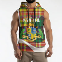 Personalized Bon Fete Kweyol Dominica Sleeveless Hoodie Creole Day Coat Of Arms Madras Motifs