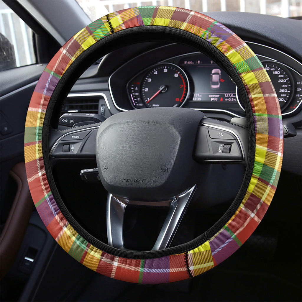 Bon Fete Kweyol Dominica Steering Wheel Cover Creole Day Coat Of Arms Madras Motifs