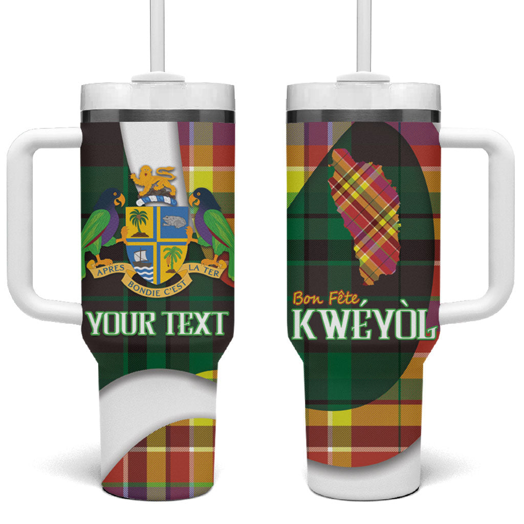 Personalized Bon Fete Kweyol Dominica Tumbler With Handle Creole Day Coat Of Arms Madras Motifs