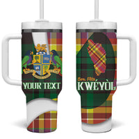 Personalized Bon Fete Kweyol Dominica Tumbler With Handle Creole Day Coat Of Arms Madras Motifs